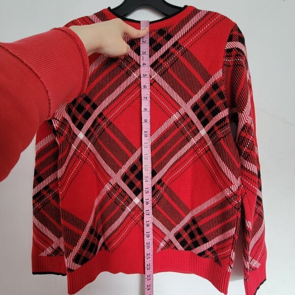 Charter Club Red Black White Plaid Crew Neck Long Sleeve Pullover Sweater Small - Picture 7 of 12
